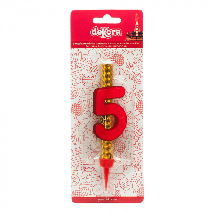 Artificie de tort cu cifra 5 rosu 12 cm [2]