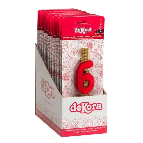 Artificie de tort cu cifra 6 rosu 12 cm [3]