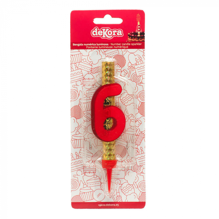 Artificie de tort cu cifra 6 rosu 12 cm [2]