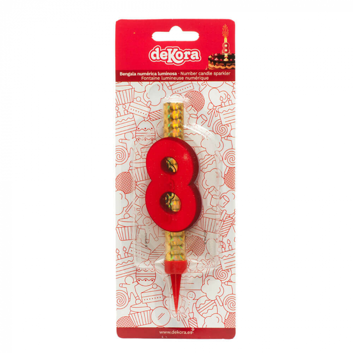 Artificie de tort cu cifra 8 rosu 12 cm [2]