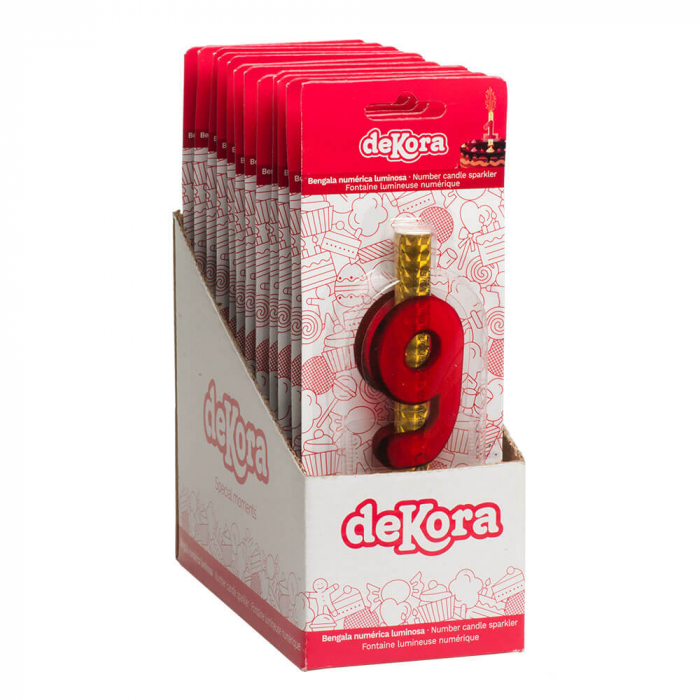 Artificie de tort cu cifra 9 rosu 12 cm [3]