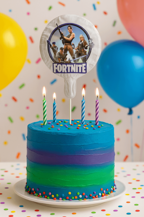 Balon alb personalizabil Fortnite tort 12 cm [2]