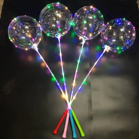 Balon bobo 40 cm cu bat transparent si lumini multicolore [2]