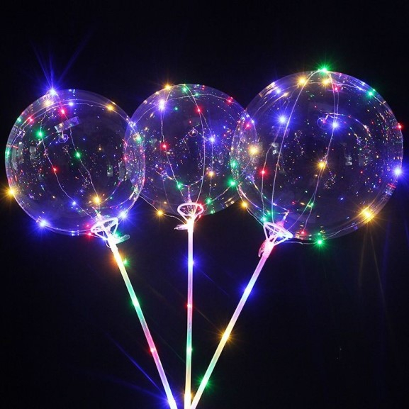 Balon bobo 40 cm cu bat transparent si lumini multicolore