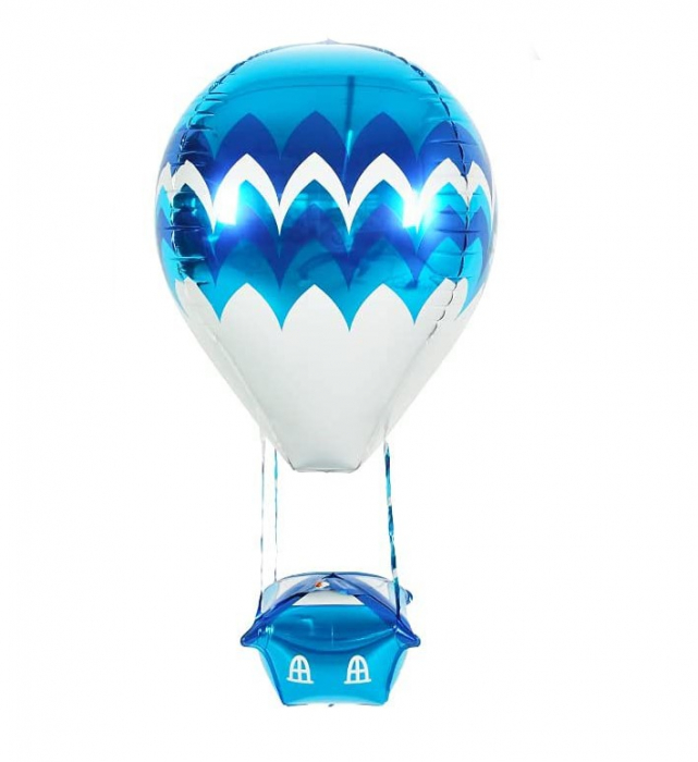 Balon folie balon cu aer cald si casuta albastru 85 cm