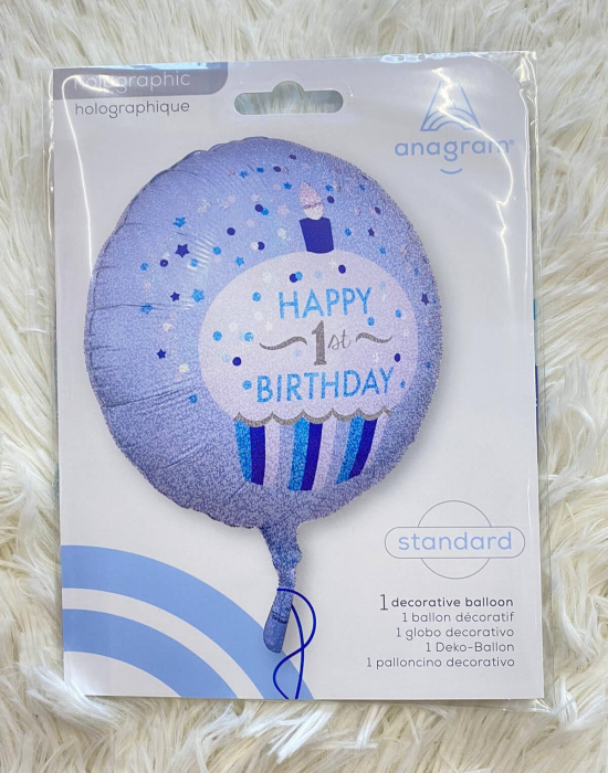 Balon folie, prajitura, Happy 1st Birthday, albastru [3]
