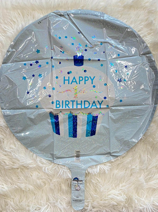 Balon folie, prajitura, Happy 1st Birthday, albastru [2]
