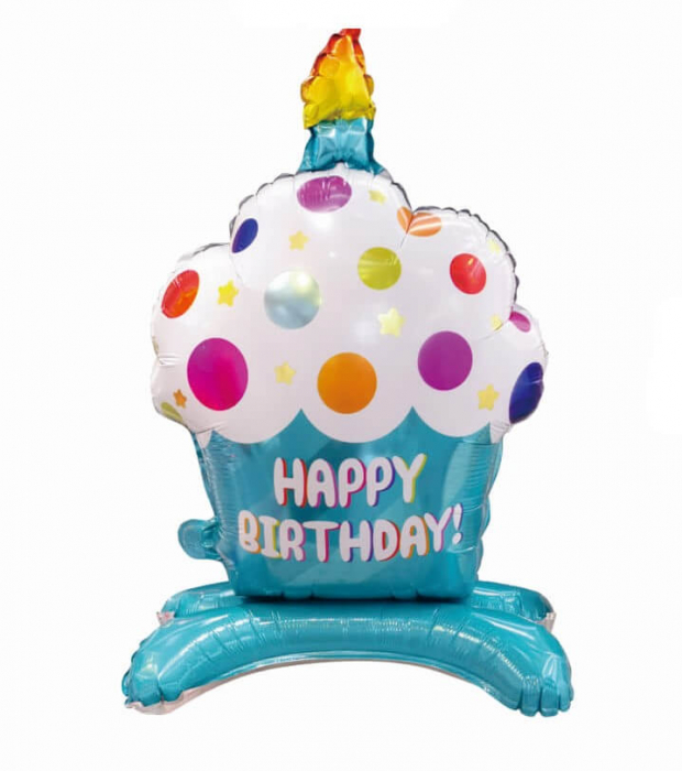 Balon folie briosa Happy Birthday albastru Stand up 88 cm