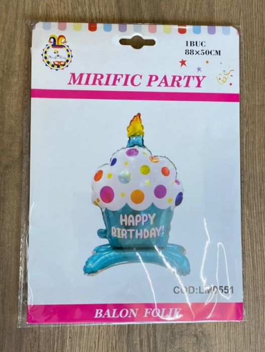 Balon folie briosa Happy Birthday albastru Stand up 88 cm [3]