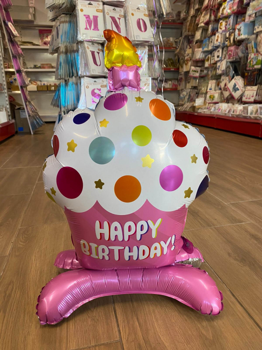 Balon folie briosa Happy Birthday roz Stand up 88 cm [3]