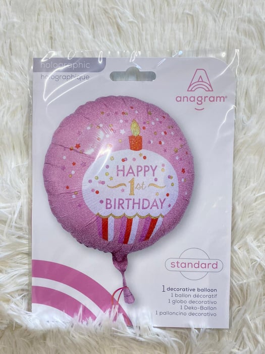 Balon folie briosa roz happy Birthday Prima aniversare 1 an 43cm [3]