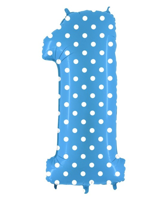 Balon folie cifra 1 albastru cu buline albe 100 cm [1]