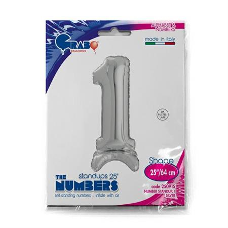Balon folie cifra 1 argintiu Stand Up 64 cm [4]
