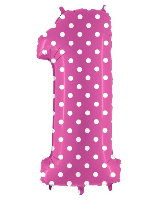 Balon folie cifra 1 roz cu buline albe 100 cm [1]
