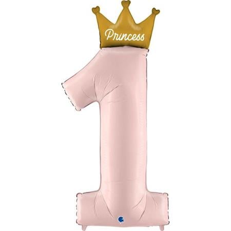 Balon folie cifra 1 roz pal cu coroana si Princess 117 cm [1]