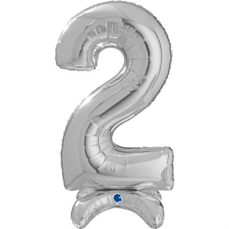 Balon folie cifra 2 argintiu Stand Up 64 cm