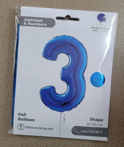 Balon folie cifra 3 albastru 66cm [4]