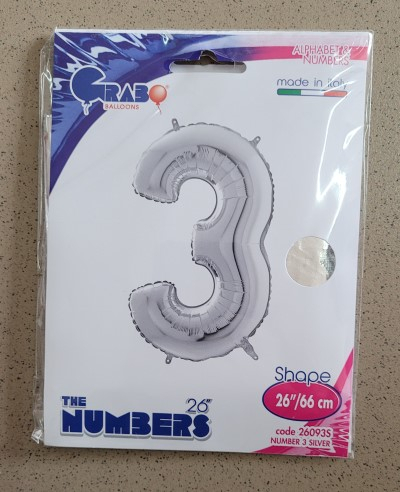 Balon folie cifra 3 argintiu 66cm [4]