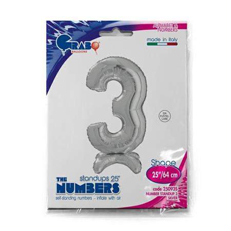 Balon folie cifra 3 argintiu Stand Up 64 cm [4]