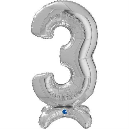 Balon folie cifra 3 argintiu Stand Up 64 cm