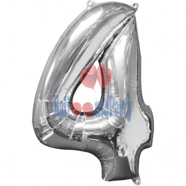 Balon folie cifra 4 argintiu 40cm