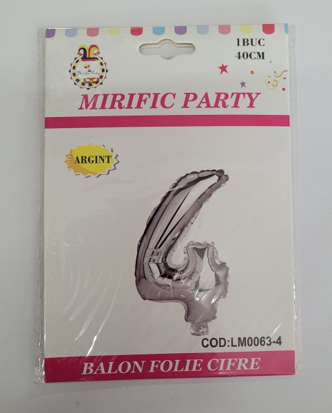Balon folie cifra 4 argintiu 40cm [4]