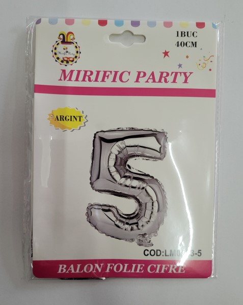 Balon folie cifra 5 argintiu 40cm [4]