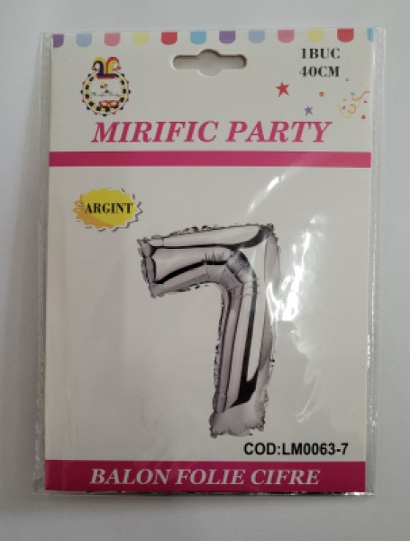 Balon din folie metalizata argintie, Mirific Party, Cifra 7, 40 cm, Silver [4]