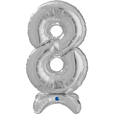 Balon folie cifra 8 argintiu Stand Up 64 cm