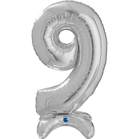 Balon folie cifra 9 argintiu Stand Up 64 cm