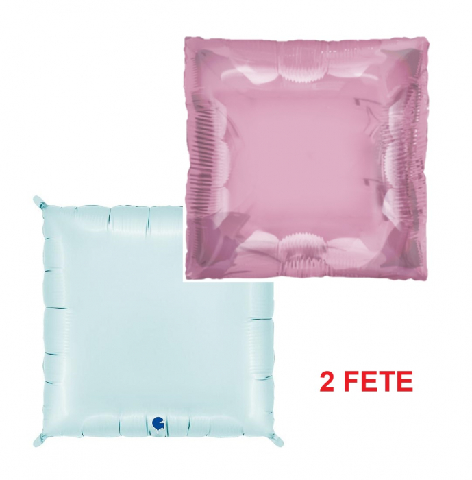 Balon folie decorator patrat doua fete albastru si roz pastel 60 cm [2]