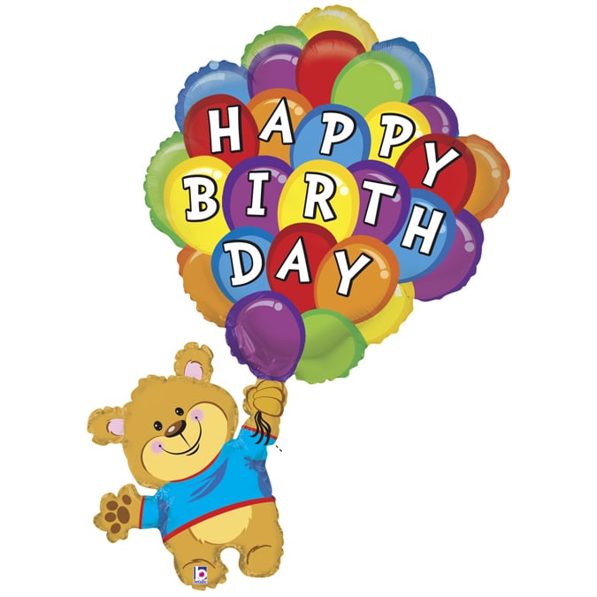 Balon folie Happy Birthday cu ursulet 107 cm