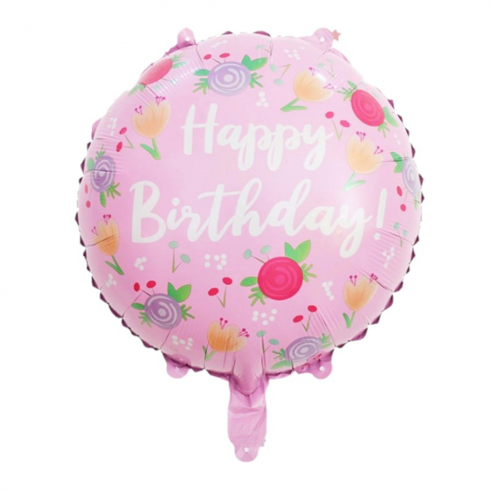 Balon folie Happy Birthday roz flori 45 cm [1]
