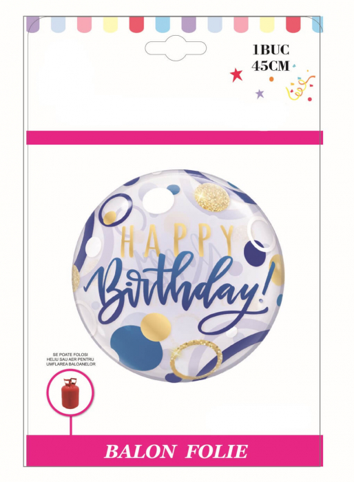 Balon folie Happy Birthday transparent albastru 45 cm [4]