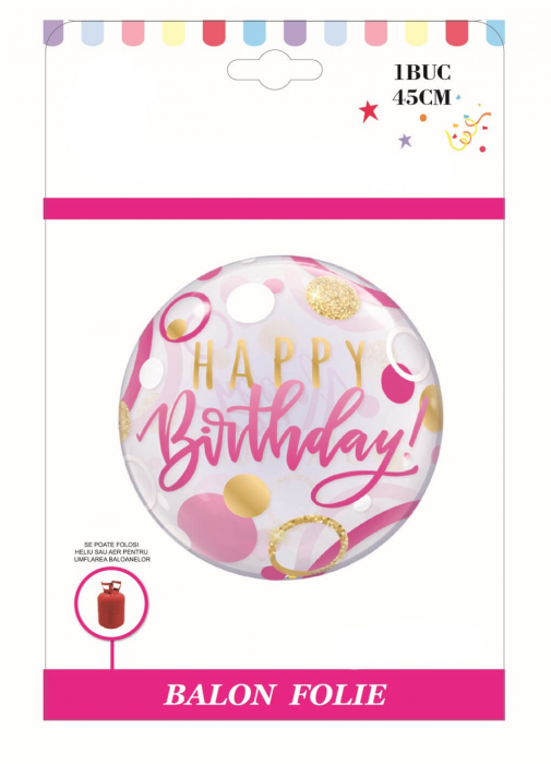 Balon folie Happy Birthday transparent roz 45 cm [5]