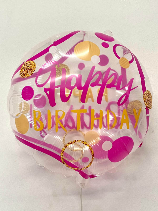 Balon folie Happy Birthday transparent roz 45 cm [3]