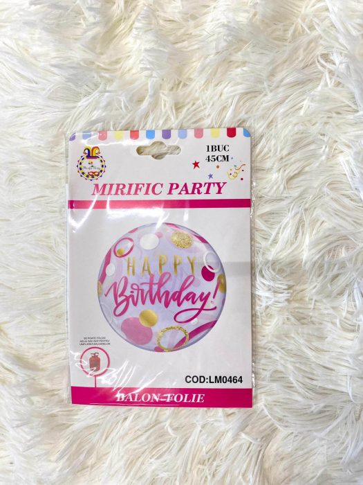 Balon folie Happy Birthday transparent roz 45 cm [4]