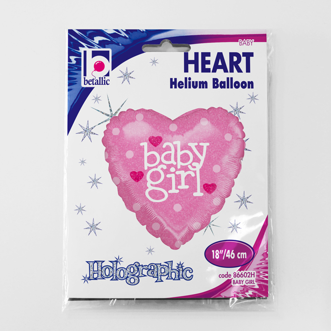 Balon folie inima holografic sclipici Baby Girl 46 cm [4]