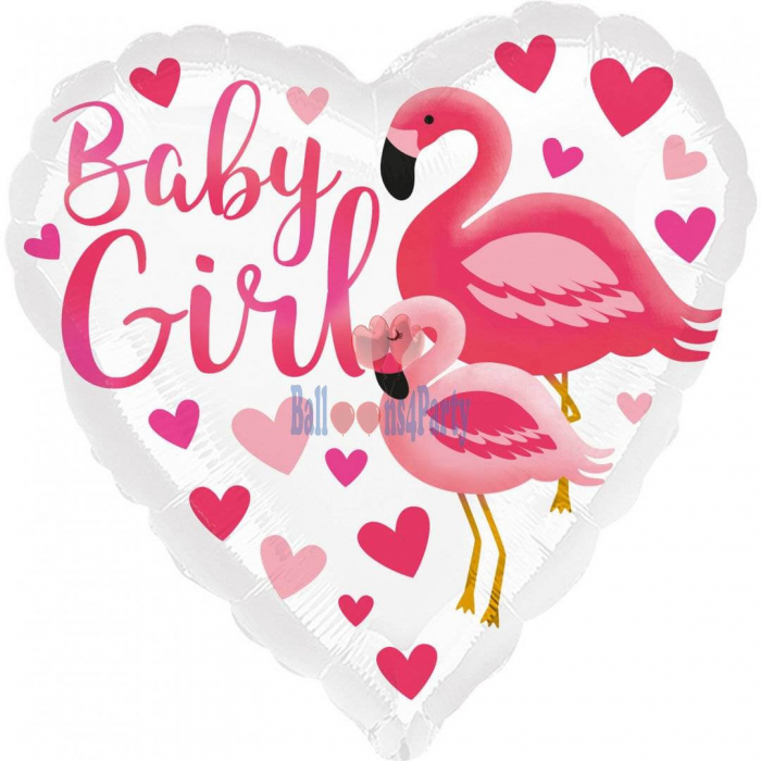 Balon folie inima baby girl flamingo roz 43cm