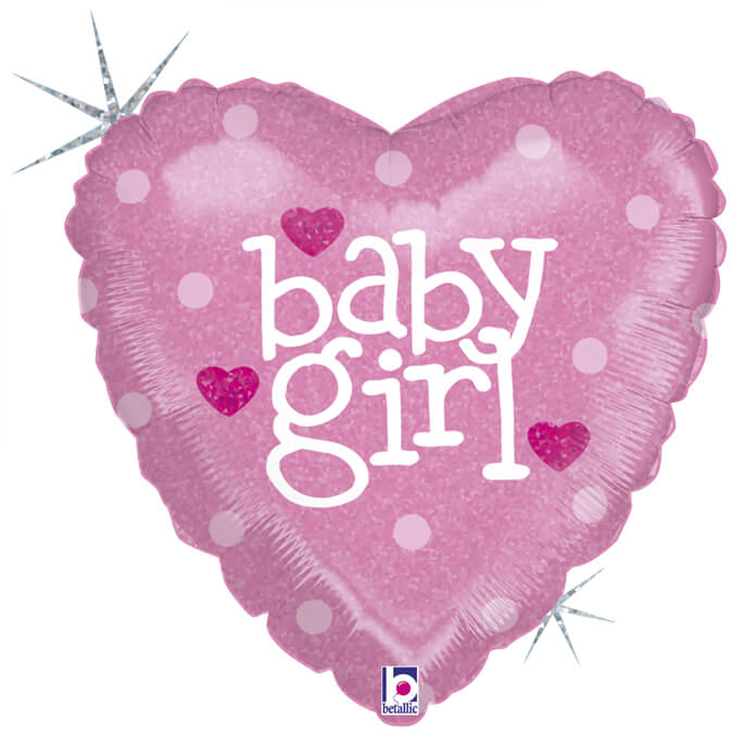 Balon folie inima holografic sclipici Baby Girl 46 cm