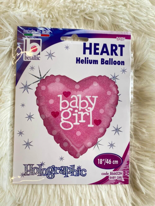 Balon folie inima holografic sclipici Baby Girl 46 cm [3]