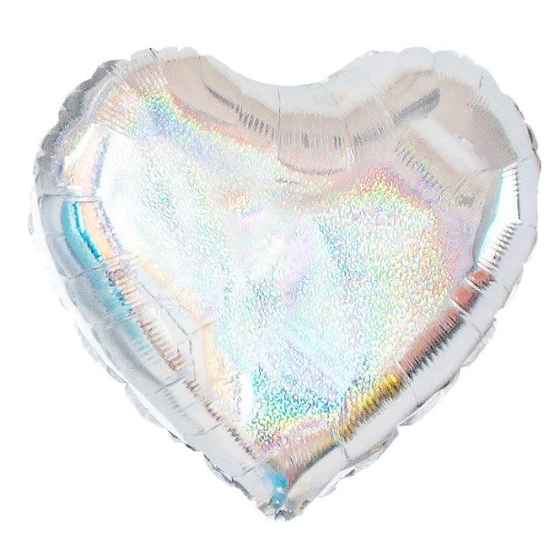 Balon folie inima holograma argintiu 45 cm