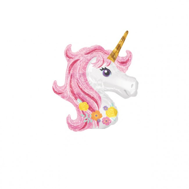 Balon folie mini figurina cap unicorn roz 25 cm