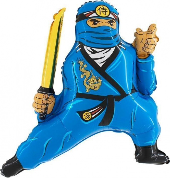 Balon folie Ninja albastru 85 cm