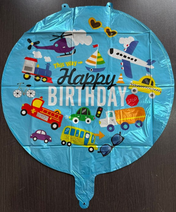 Balon folie rotund albastru masini Happy Birthday 45 cm [2]
