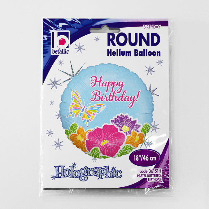 Balon folie rotund Happy Birthday fluture si flori 46 cm [3]