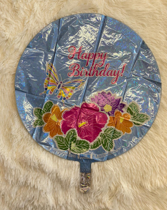 Balon folie rotund Happy Birthday fluture si flori 46 cm [2]