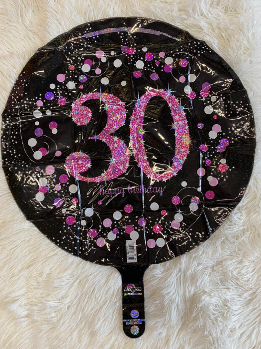 Balon folie rotund imprimat 30 roz si negru 43 cm [2]