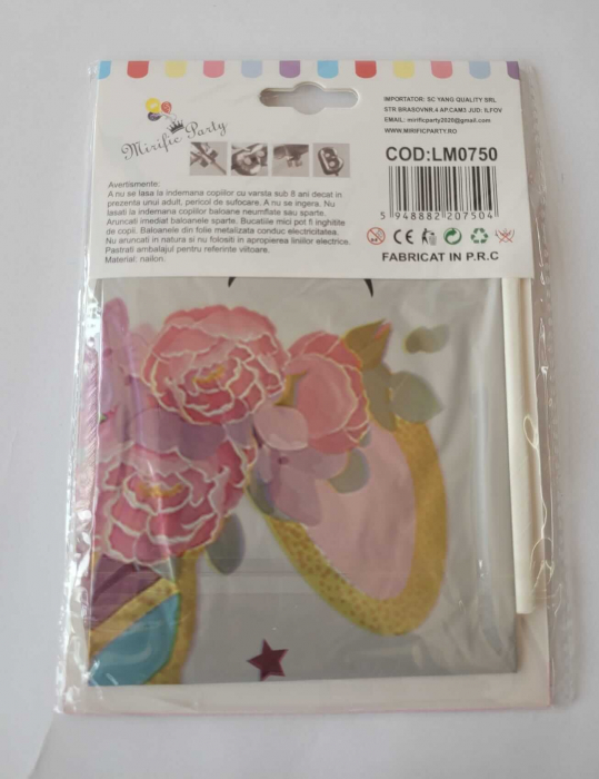 Balon folie rotund unicorn alb cu flori 43 cm [3]