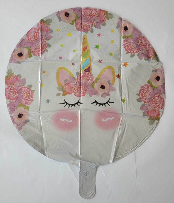 Balon folie rotund unicorn alb cu flori 43 cm [2]
